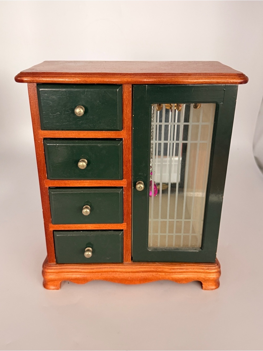 Vintage Wood Jewelry Box 4 drawers 1 door for Necklaces